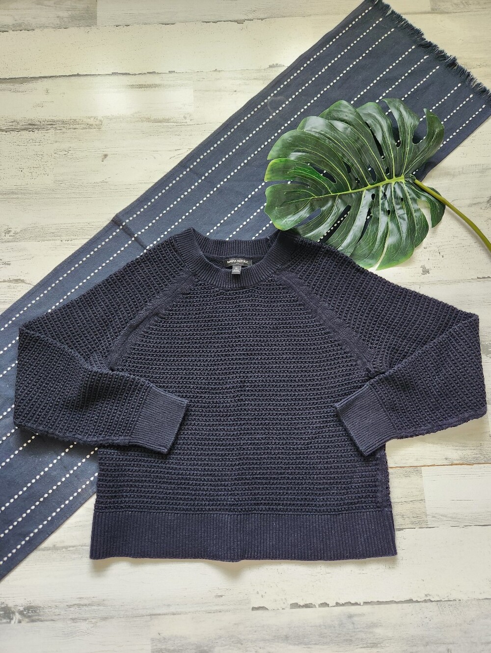 Banana Republic Factory Open Stitch Sweater Cotton Black Size Medium
